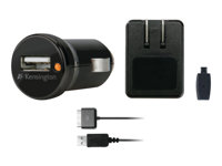 Kensington Wall and Car Charger - Kit d'adaptateur secteur - (adaptateur secteur, adaptateur d'alimentation de voiture, 2 x câble de charge / de données) - noir - pour Apple iPhone/iPod K39266EU